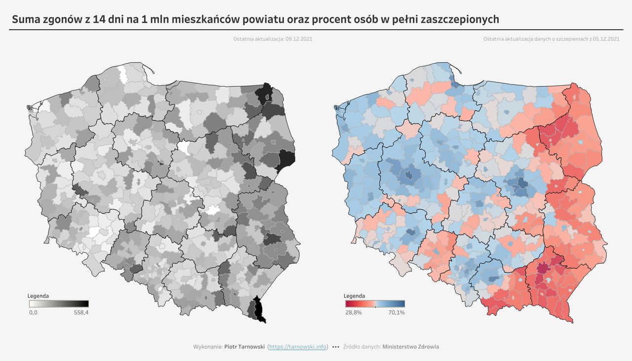 Efekt  IV fali epidemii. Tam gdzie było mało osób zaszczepionych, odnotowano więcej zgonów 