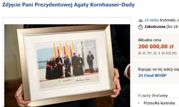 Kwota za aukcję na Allegro Agaty Dudy dla WOŚP