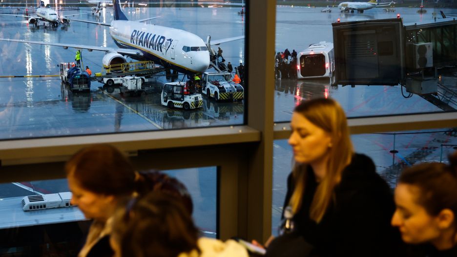 Ryanair plane is seen at the airport in Balice near Krakow, Poland on March 24, 2024. (Photo by Jakub Porzycki/NurPhoto via Getty Images)