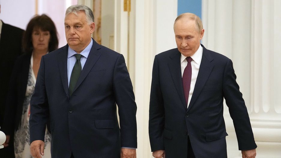 Temporary
Russian President Vladimir Putin, right, and Hungarian Prime Minister Viktor Orban walk to attend a joint news conference following their talks in the Kremlin in Moscow, Russia, Friday, July 5, 2024. Hungarian Prime Minister Viktor Orban visited Moscow on Friday for a rare meeting by a European leader with Russian President Vladimir Putin and discussed peace proposals for Ukraine, which triggered condemnation from Kyiv and some European leaders and officials. (AP Photo/Alexander Zemlianichenko)
Alexander Zemlianichenko