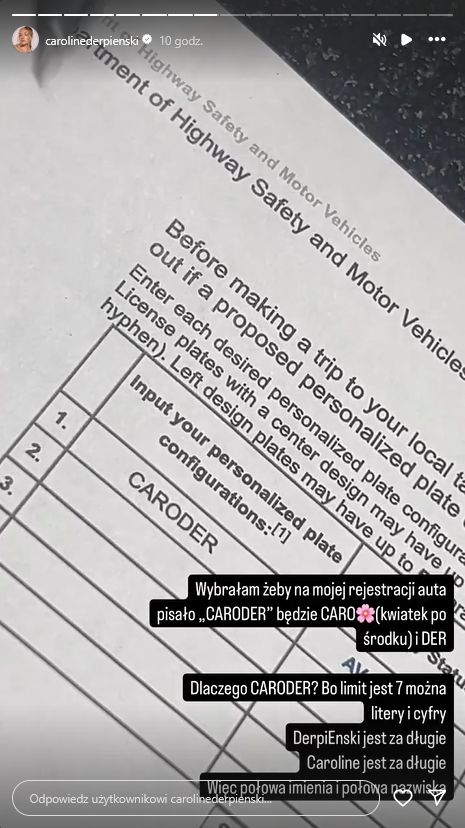 Caroline Derpienski chwali się nowym autem