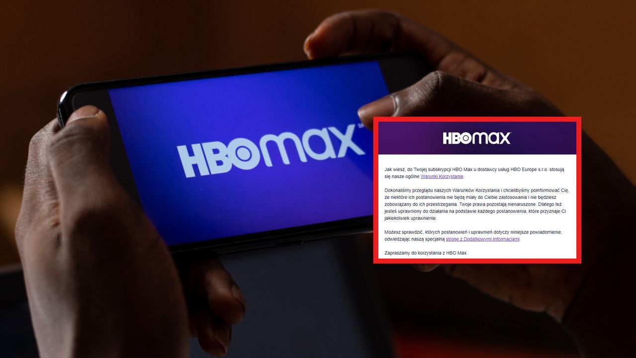 Wiadomość HBO Max o współdzieleniu konta