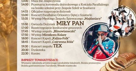 Dożynki Gminy Szastarka 2019. Na scenie wystąpi Miły Pan i zespół TeX
