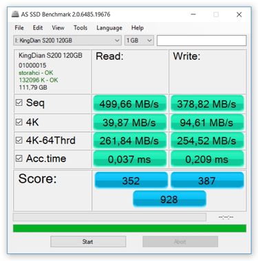 AS SSD, wynik MB/s.