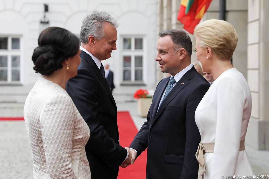 Agata Duda i Andrzej Duda podczas spotkania z prezydentem Litwy i jego małżonką