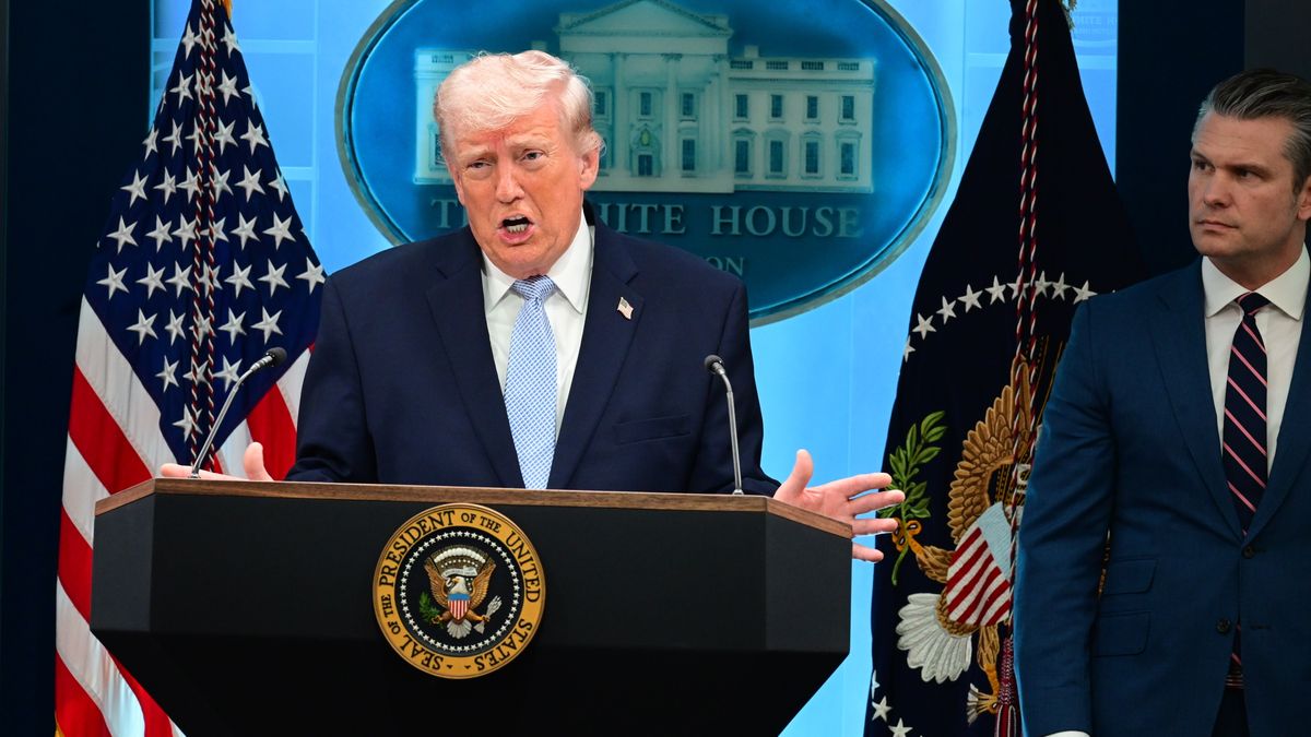 President Trump Holds News Conference With Military Officials On Mission To Rescue Airman In Iran
WASHINGTON DC, USA - APRIL 06: U.S. President Donald Trump speaks during a news conference in James S. Brady Press Briefing Room of the White House on April 06, 2026 in Washington, DC. President Trump spoke about the successful military mission to rescue a weapons systems officer whose F-15E Strike Eagle was shot down in Iran. (Photo by Kyle Mazza/Anadolu via Getty Images)
Anadolu
official statement, donald trump, media event, weapons systems officer, washington politics, downed aircraft, u.s. president, white house, press briefing, rescue operation, hegseth, military mission, donald j trump, national security, american president, james s. brady press briefing room, april 6 2026, us politics, combat rescue, news briefing, war in iran