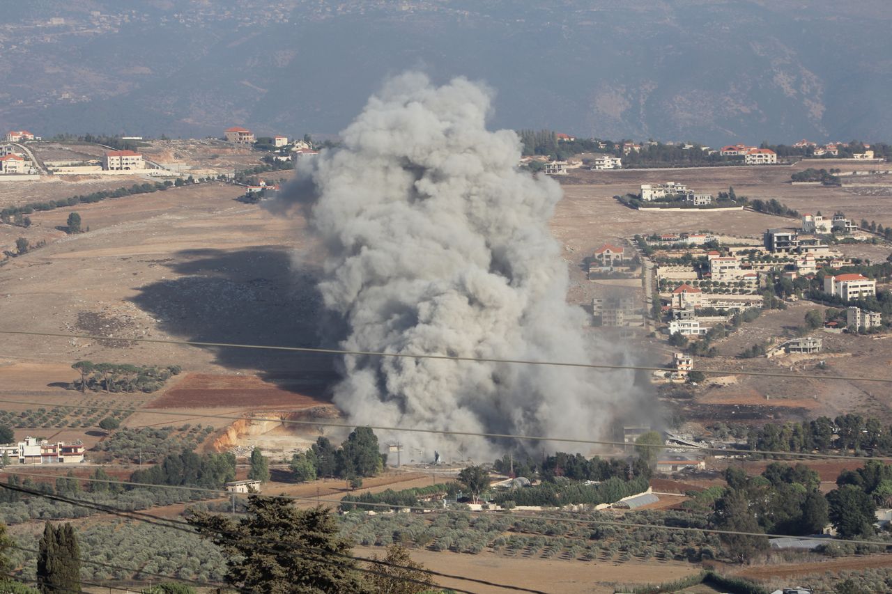 Smoke rises after the Israeli army attack on the city of Nabatieh in Khiam, Lebanon.