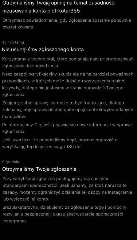 formularz odpowiedzi z Facebooka na zgłoszenie fałszywego konta