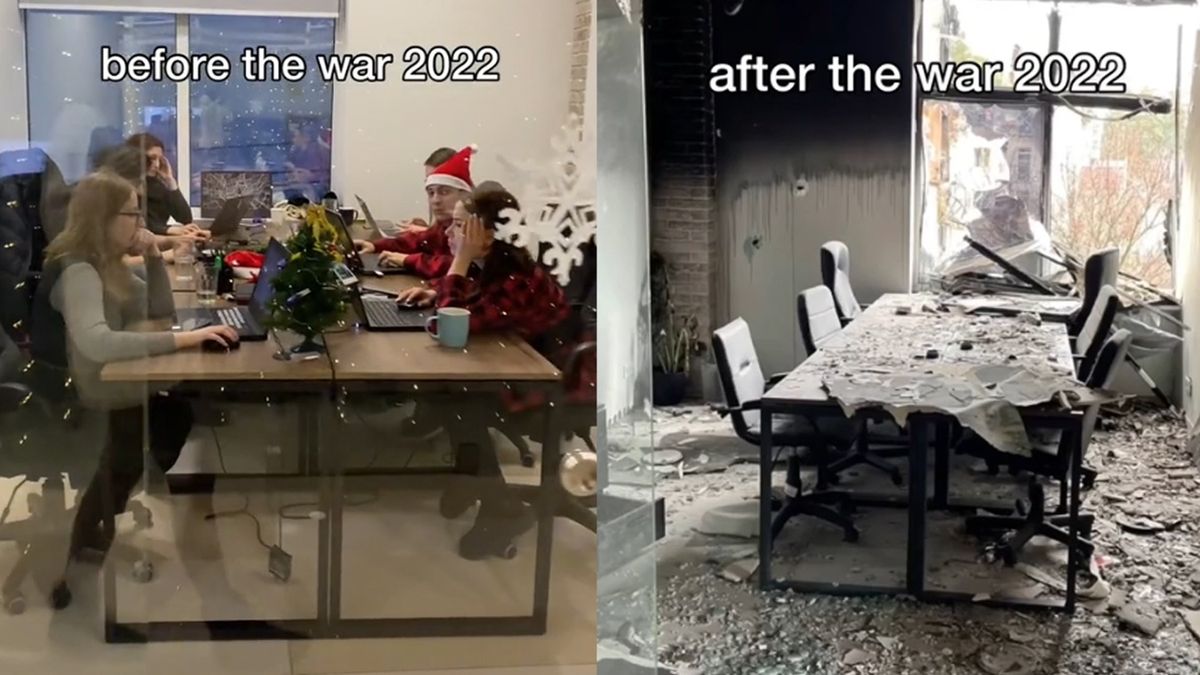 Firma pokazało ujęcia biura sprzed i po rosyjskich bombardowaniach