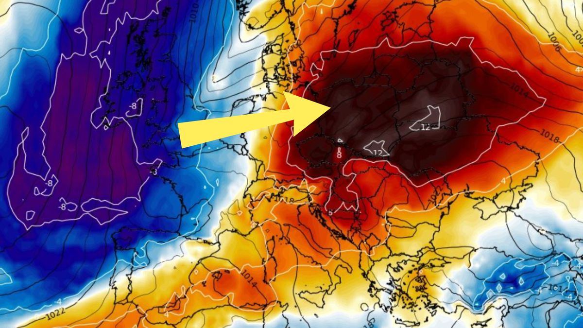 Anomalie temperatury na wysokości 850 hPa.