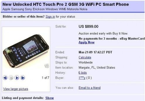 HTC Touch Pro 2 na aukcji eBay