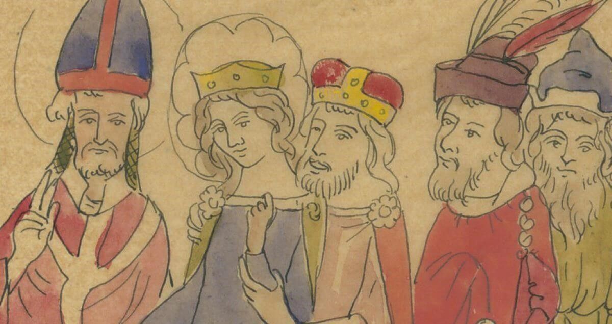 Król z córką. Grafika z XIX wieku