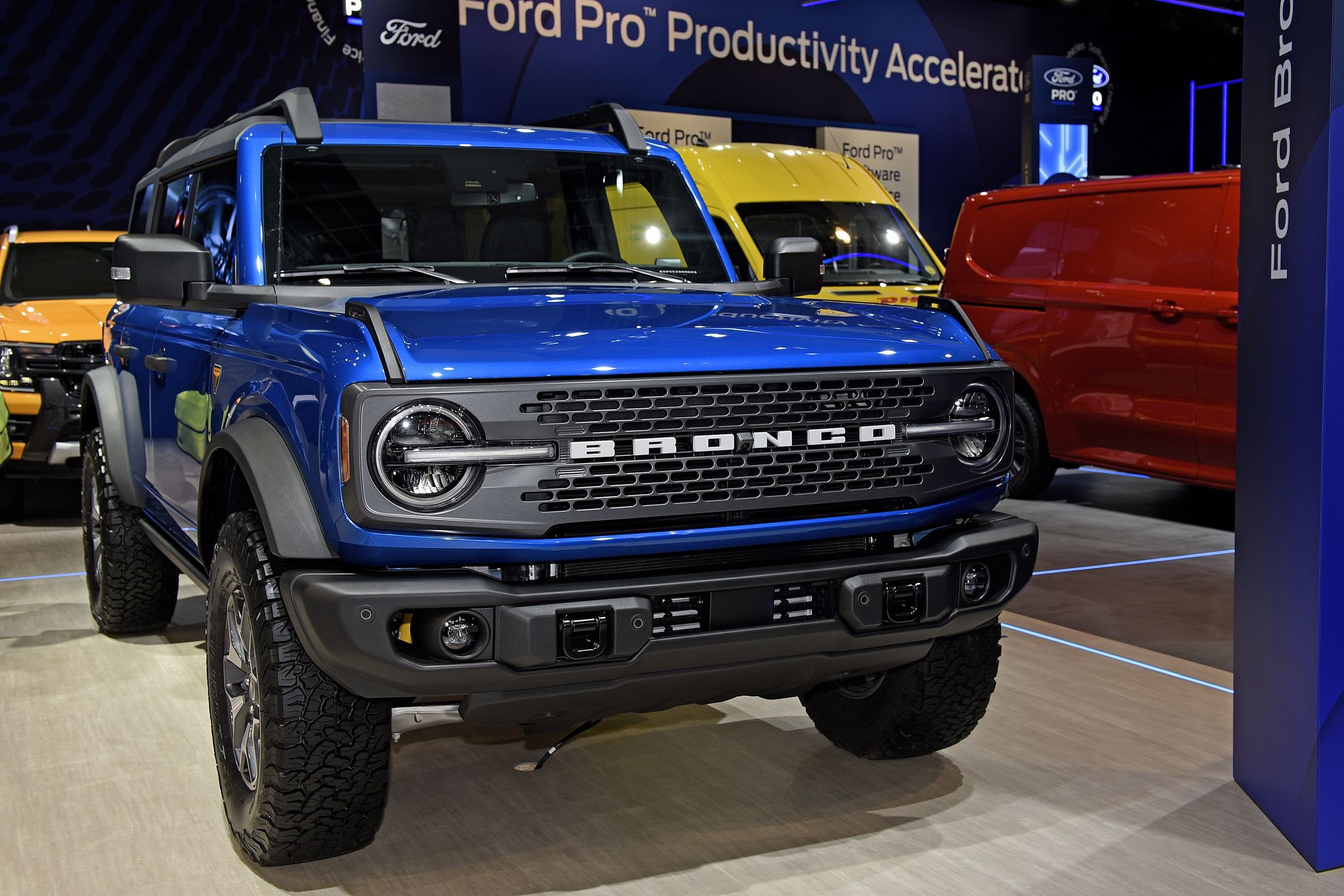 BRUSSELS, BELGIUM - JANUARY 13:  The European premiere of the Ford Bronco is presented at Brussels Expo on January 13, 2023 in Brussels, Belgium. The 100th edition of the Brussels Motor Show will be the scene of several automobile unveilings, as well as hosting the Car Of The Year election.  (Photo by Didier Messens/Getty Images)