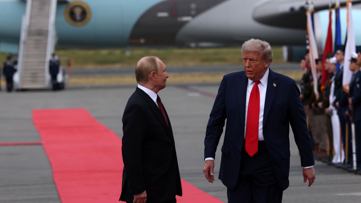 ANCHORAGE, ALASKA - AUGUST 15: (RUSSIA OUT) U.S. President Donald Trump and Russian President Vladimir Putin meet for their summit on the war in Ukraine, at U.S. Air Base on August 15, 2025, in Anchorage, Alaska, United States. Putin is having a one-day trip to Alaska. (Photo by Contributor/Getty Images)