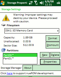 nueStorageManager - formatowanie i partycjonowanie pamięci masowej w Windows Mobile.