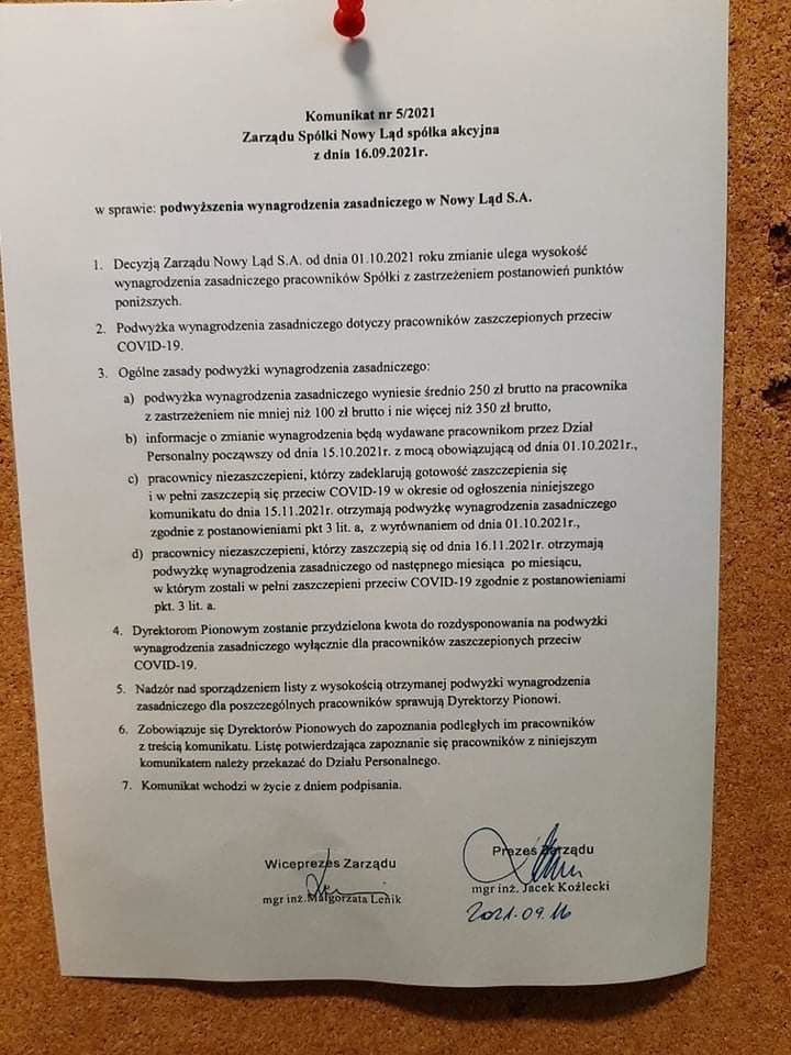 nowy regulamin wynagrodzeń w kopalni - podwyżki dla zaszczepionych