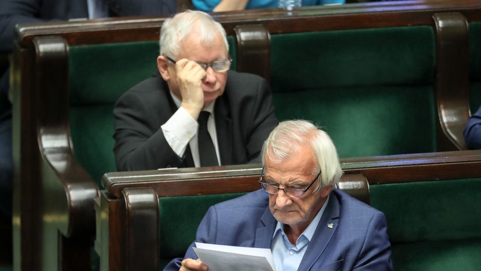 Szef klubu parlamentarnego PiS Ryszard Terlecki oraz prezes partii Jarosław Kaczyński