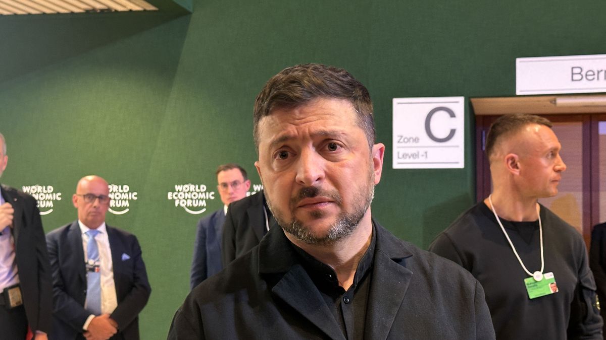 DAVOS, SWITZERLAND - JANUARY 22: Ukrainian President Volodymyr Zelenskyy speaks to press after attending the World Economic Forum Annual Meeting in Davos, Switzerland on January 22, 2026. (Photo by Nuran Erkul Kaya/Anadolu via Getty Images)
