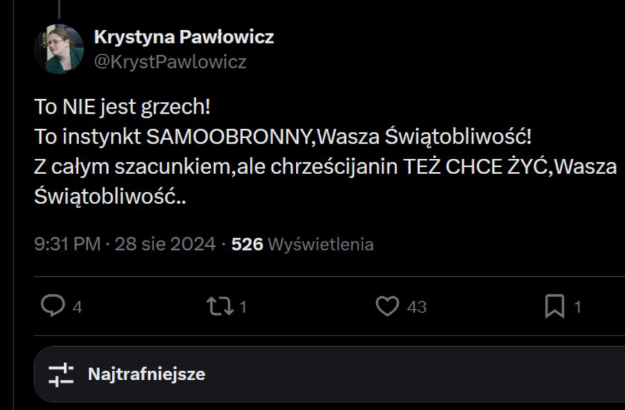 Krystyna Pawłowicz kontra papież Franciszek