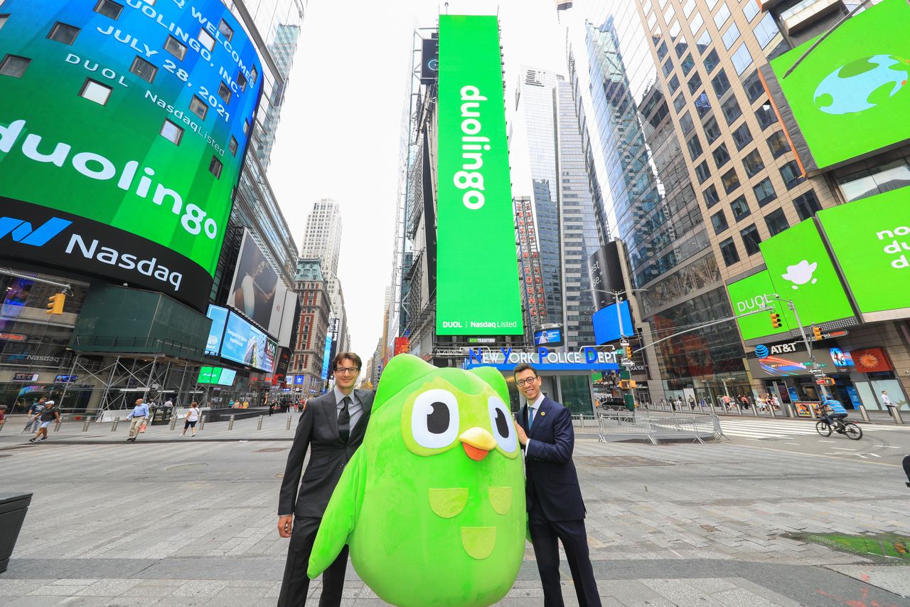 7/28/21, DUOL, Duolingo, Hybrid Bell, IPO, Inc, Karen Snow, Luis von Ahn, Market Open