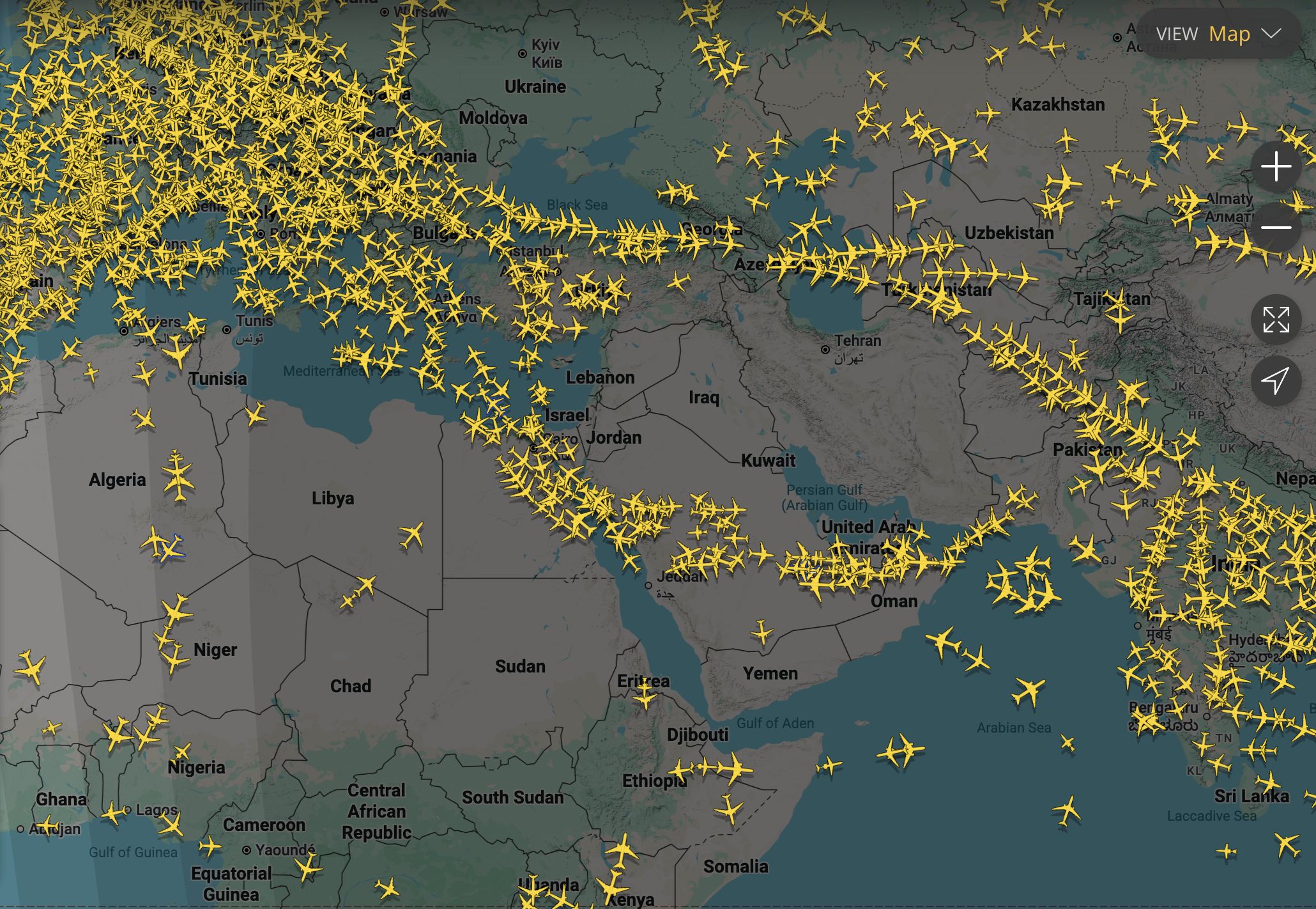 Ruch lotniczy w regionie Bliskiego Wschodu. Dane z 2 marca