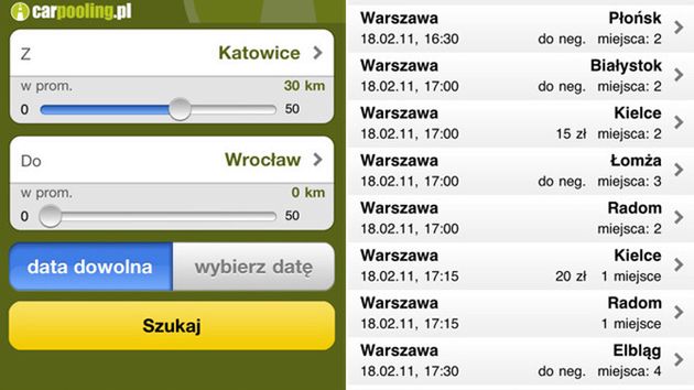 Nowa aplikacja na iPhone’a serwisu carpooling.pl 1