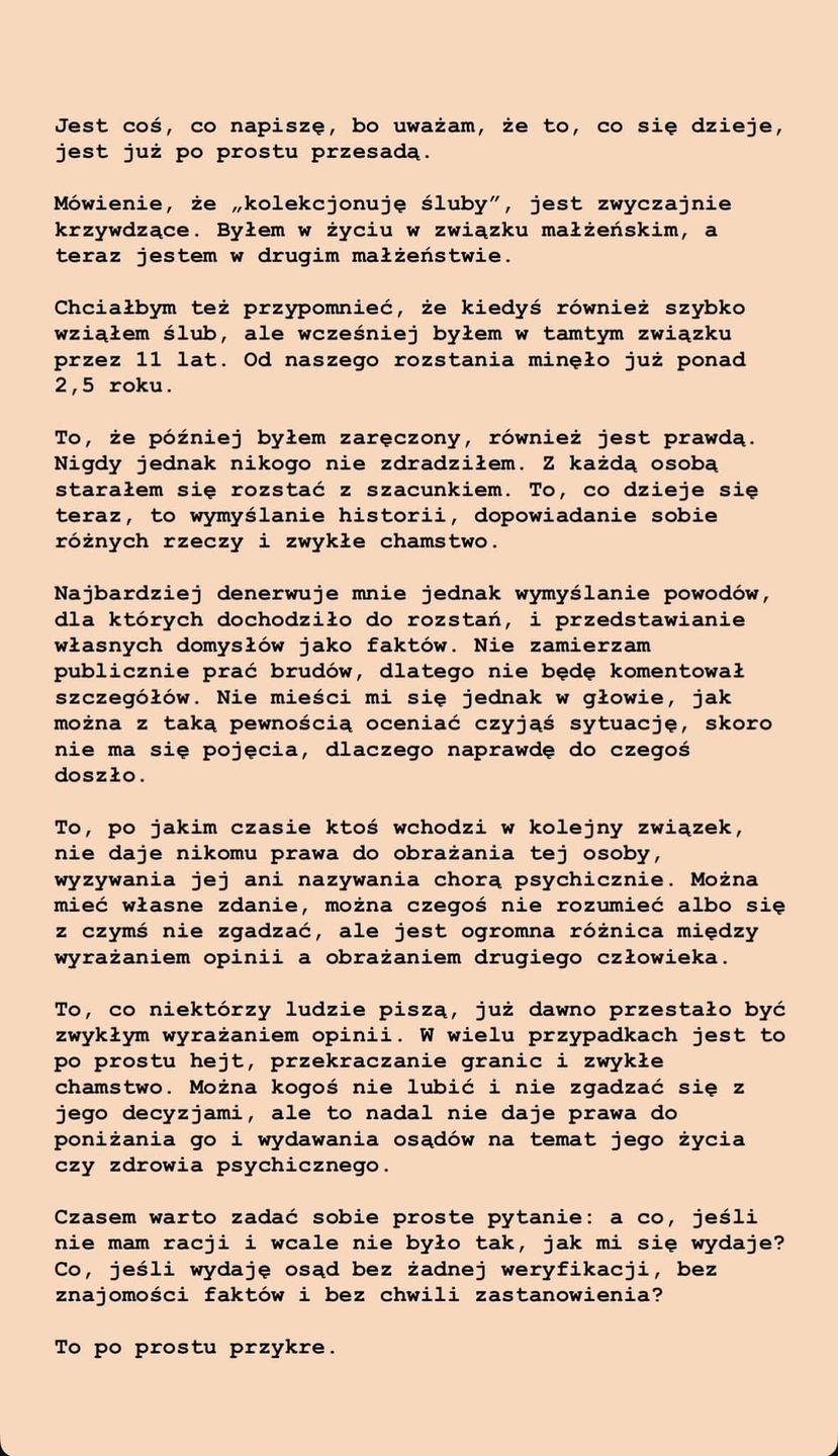 Akop Szostak wystosował oświadczenie