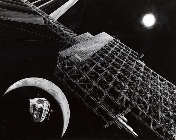 Koncepcja orbitalnej elektrowni z 1976 roku (Fot. Wikimedia Commons)