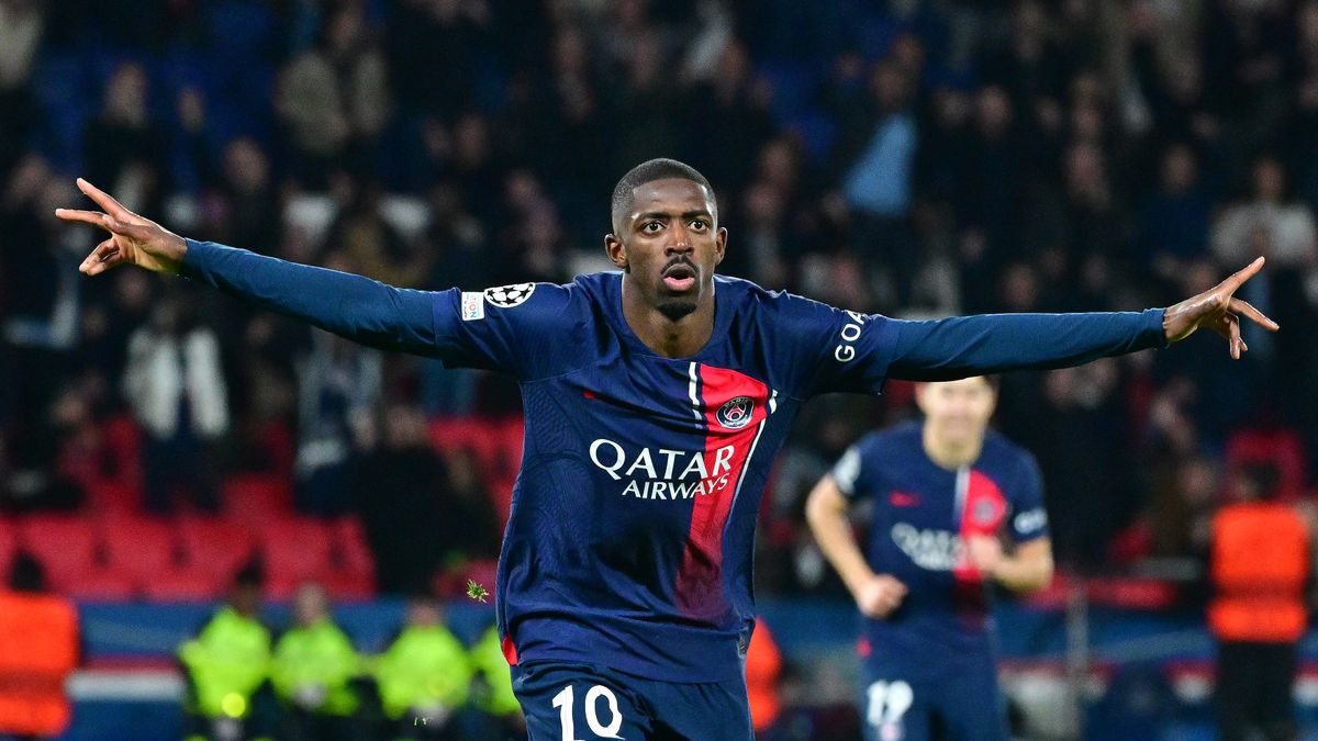 PARIS, FRANCE - APRIL 10:  Ousmane Dembelé of PSG celebrate goal  in action during the UEFA Champions League quarter-final first leg match between Paris Saint-Germain and FC Barcelona at Parc des Princes on April 10, 2024 in Paris, France.(Photo by Christian Liewig - Corbis/Corbis via Getty Images)