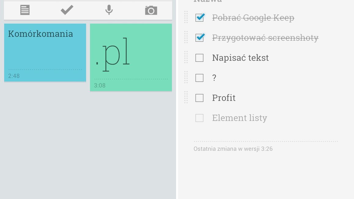Google Keep - notatnik Google'a dla Androida. Wreszcie 1