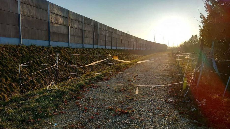 Elektryczne ogrodzenie na drodze serwisowej