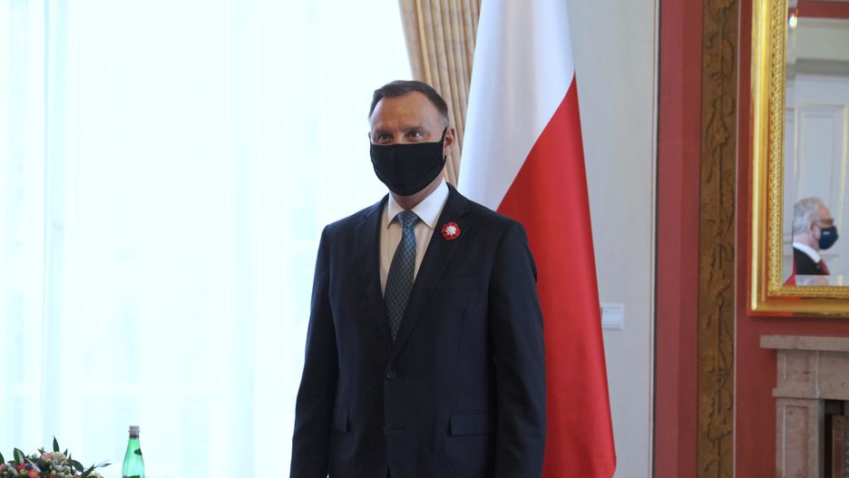 Warszawa, 03.05.2021. Prezydent RP Andrzej Duda podczas spotkania z prezydentem Łotwy Egilsem Levitsem w Warszawie, 3 bm. (amb) PAP/Mateusz Marek