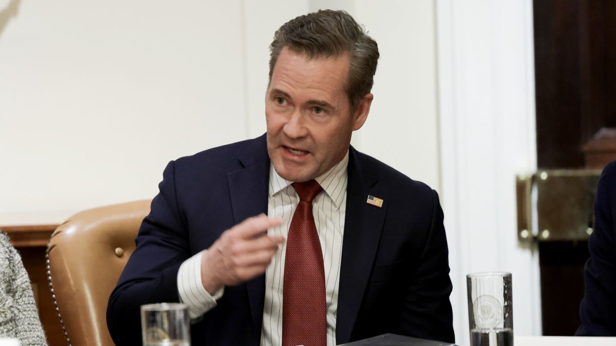 WASHINGTON, DC - MARCH 25: National Security advisor Mike Waltz speaks as he sits with U.S. President Donald Trump during an Ambassador Meeting in the Cabinet Room of the White House on March 25, 2025 in Washington, DC. During the meeting, Trump answered questions from reporters on the news that Jeffrey Goldberg, the editor-in-chief of The Atlantic magazine, was accidentally added to a Signal group chat of top administration officials, where highly sensitive national security information was discussed. (Photo by Win McNamee/Getty Images)