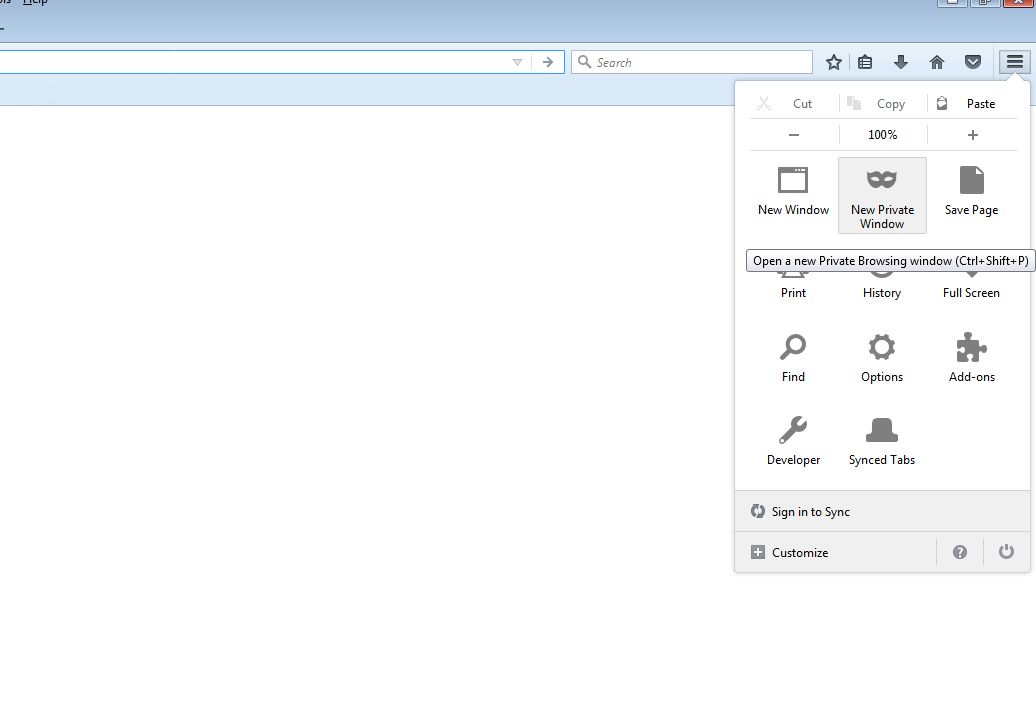 Tryb incognito w Mozilli 