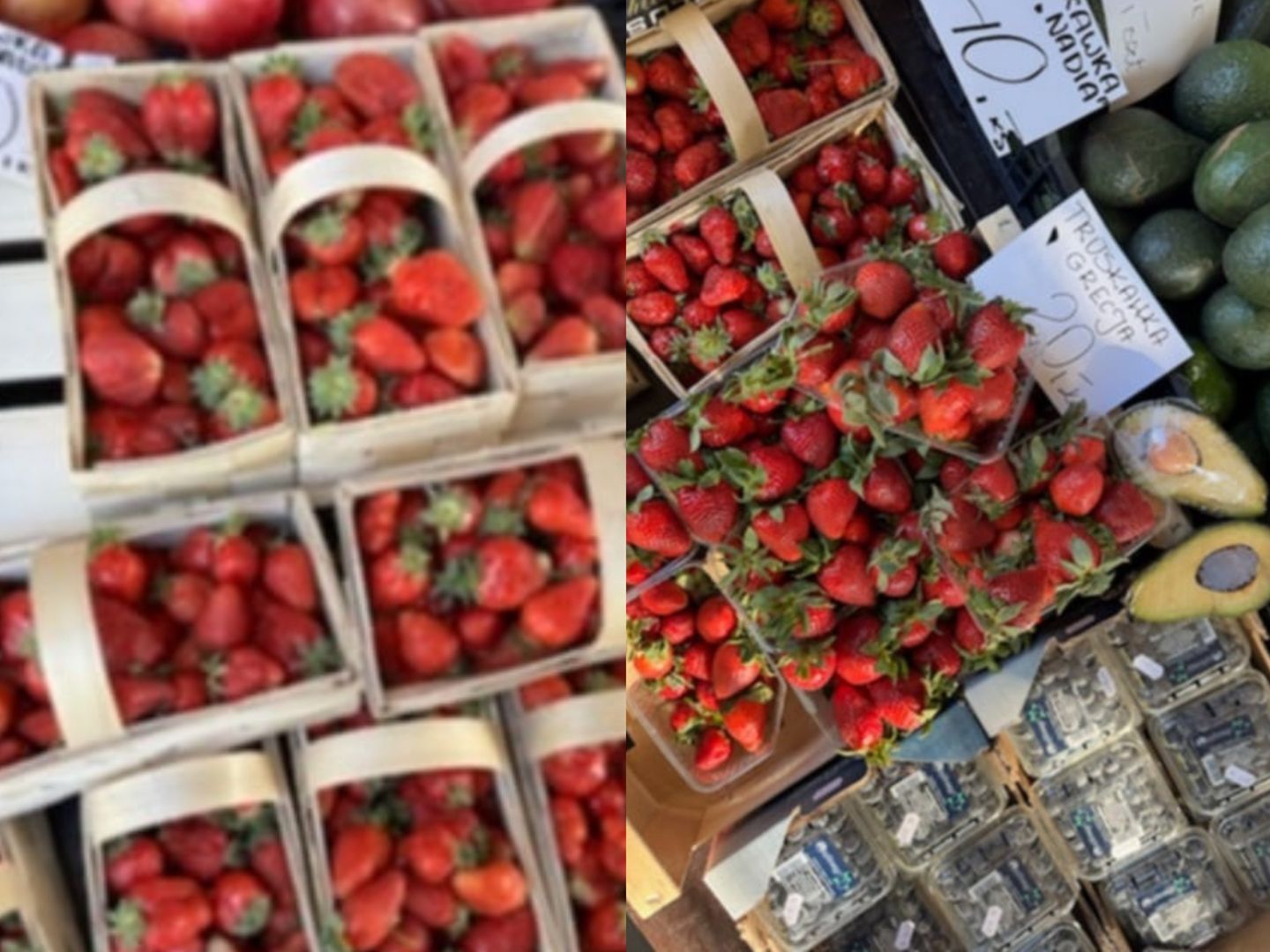 Na pierwszym zdjęciu polska truskawka, na drugim pochodząca z Grecji.