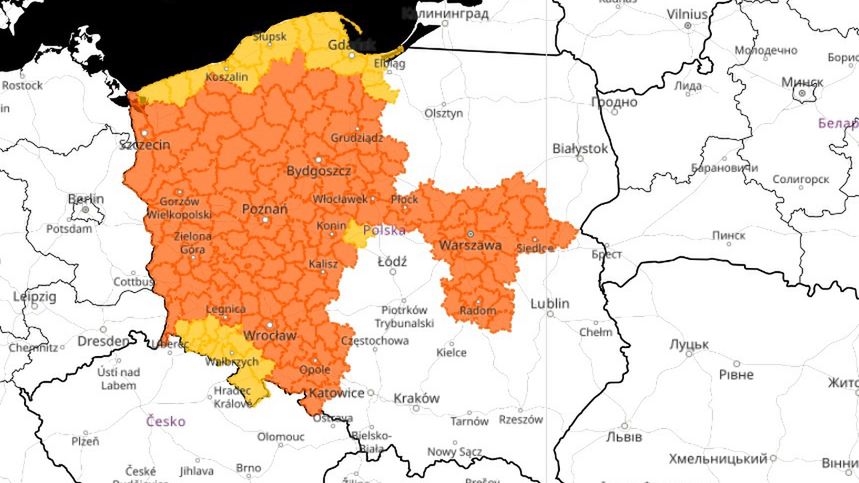 Mapa ostrzeżeń meteorologicznych IMGW (10.08.2020, godz: 8:25) 