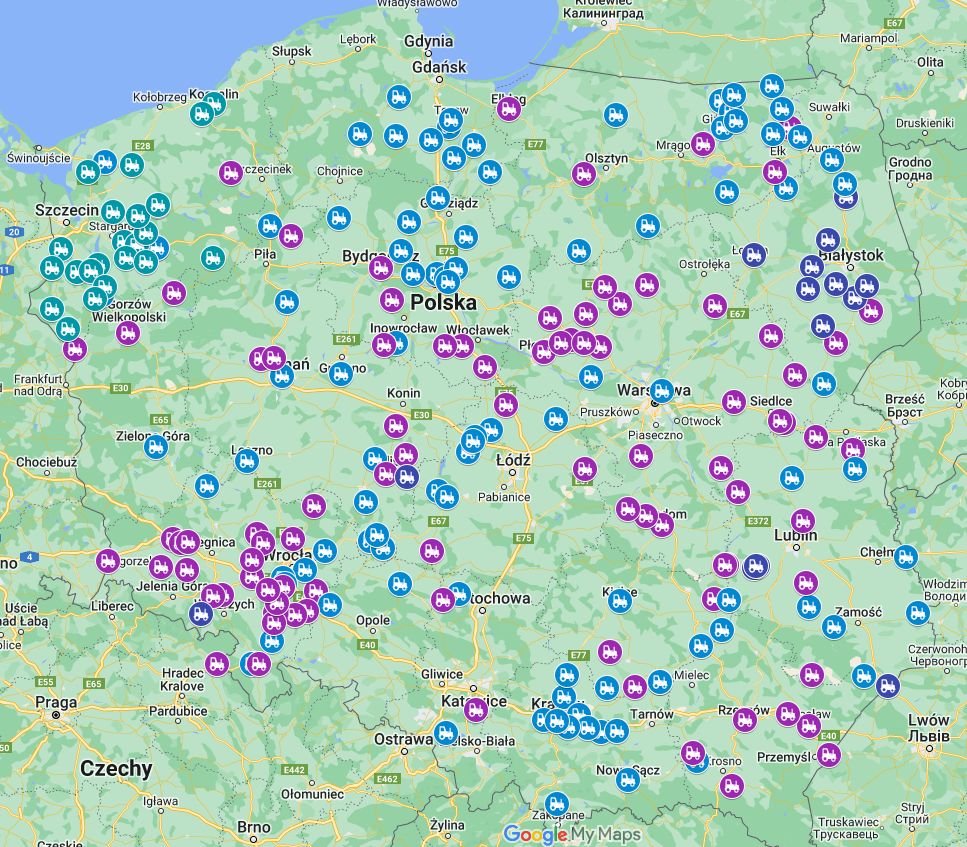 Mapa protestów w ramach strajku generalnego rolników (09.02.2024)