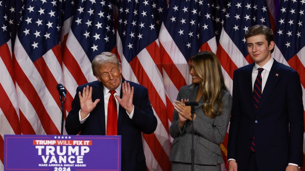 Republican Presidential Nominee Donald Trump Holds Election Night Event In West Palm Beach
WEST PALM BEACH, FLORIDA - NOVEMBER 06:  Republican presidential nominee, former U.S. President Donald Trump is joined on stage with former first lady Melania Trump and son Baron Trump 
during an election night event at the Palm Beach Convention Center on November 06, 2024 in West Palm Beach, Florida. Americans cast their ballots today in the presidential race between Republican nominee former President Donald Trump and Vice President Kamala Harris, as well as multiple state elections that will determine the balance of power in Congress.   (Photo by Joe Raedle/Getty Images)
Joe Raedle
bestof, topix