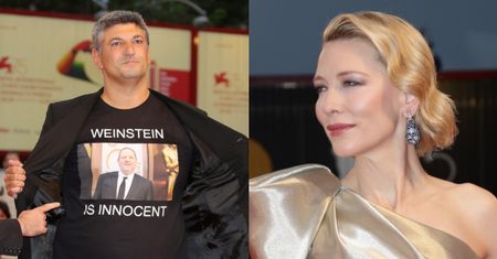 Wenecja 2018: Skandal na festiwalu. Włoski producent paradował na czerwonym dywanie z t-shirtem "WEINSTEIN JEST NIEWINNY"