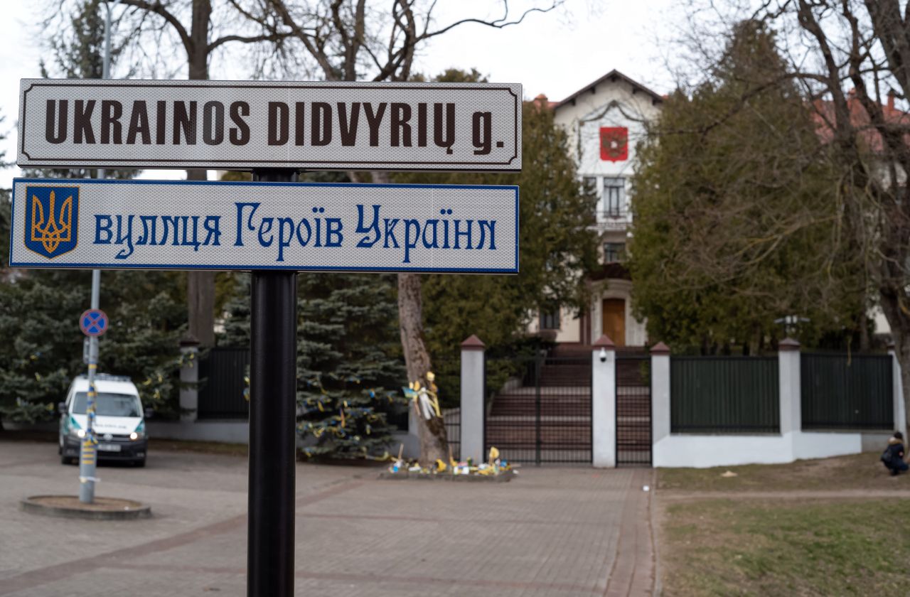 The Russian Embassy in Vilnius was bombarded with Molotov cocktails.