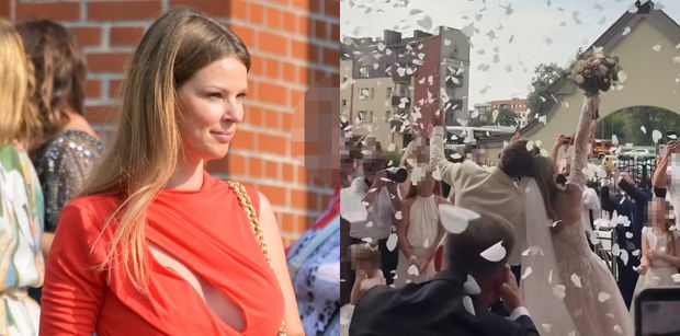 Małgorzata Tomaszewska w OGNISTEJ CZERWIENI zameldowała się na ślubie Rafała Brzozowskiego. Pokazała nowożeńców (FOTO)