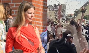 Małgorzata Tomaszewska w OGNISTEJ CZERWIENI zameldowała się na ślubie Rafała Brzozowskiego. Pokazała nowożeńców (FOTO)