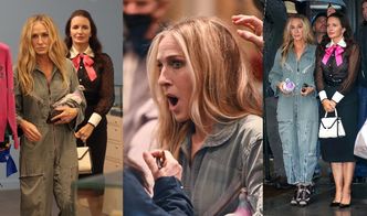 Sarah Jessica Parker STRASZY w szarym kombinezonie i z drogocennym GOŁĘBIEM pod pachą na planie serialu "I tak po prostu" (ZDJĘCIA)