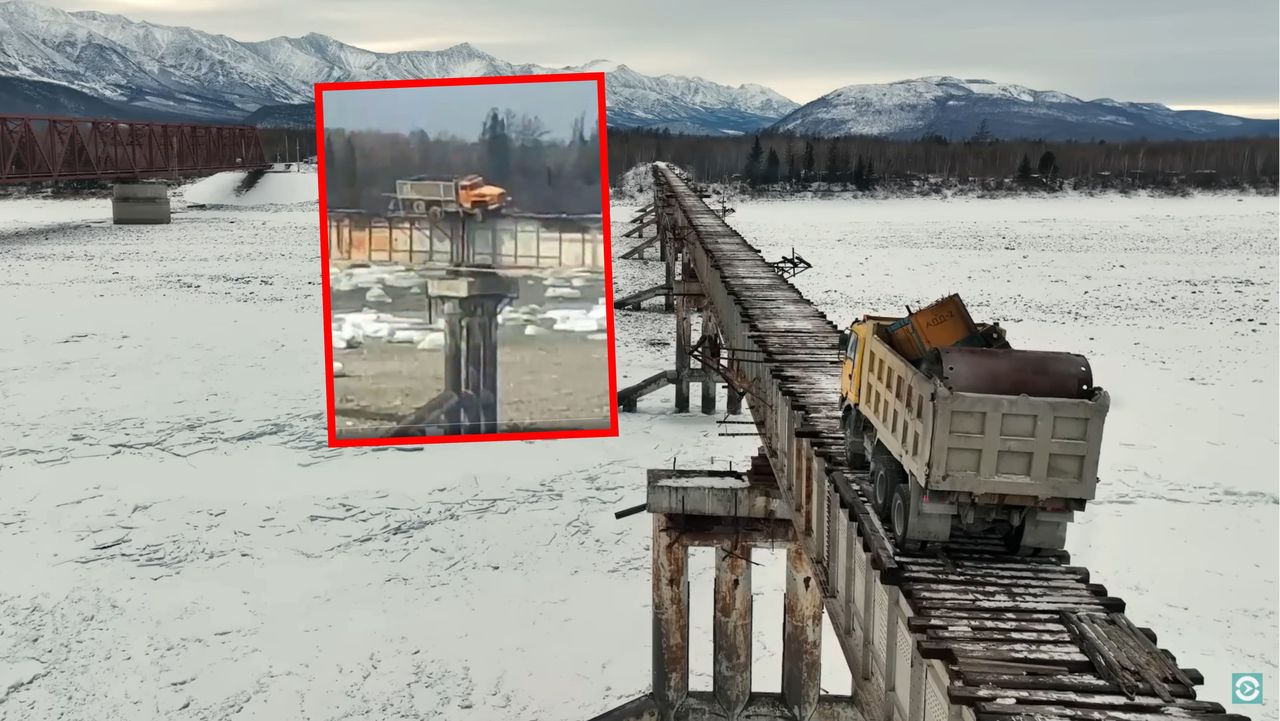 Gefährliche Brücke in Russland: LKW fast abgestürzt