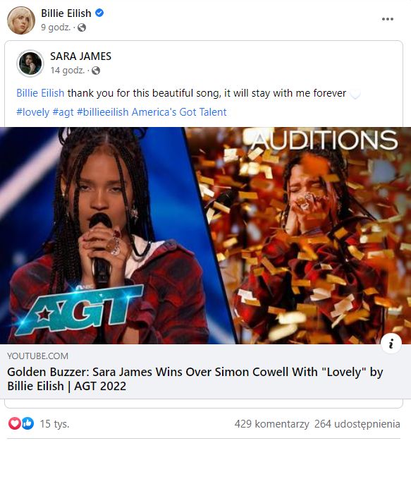 Billie Eilish udostępniła na swoim profilu występ Sary James w "Mam talent"! 13-latka jest w szoku