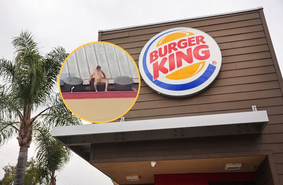 Nagi facet w zbiorniku na wodę na dachu Burger King