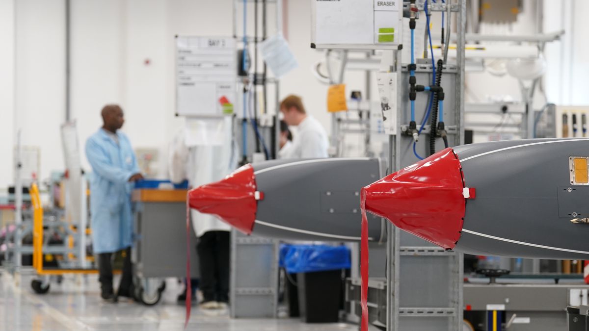 A view of a long-range air-launched Storm Shadow cruise missile on display as Defence Secretary John Healey, and his French counterpart Sebastien Lecornu, visit MDBA in Hertfordshire. Picture date: Wednesday July 9, 2025. (Photo by Joe Giddens/PA Images via Getty Images)