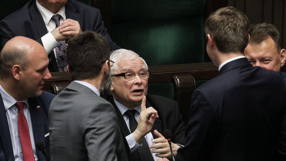 Warszawa 12.05.2022. 54. Posiedzenie Sejmu IX kadencji. Glosowania. N/z Jaroslaw Kaczynski, Sebastian Kaleta, Mariusz Blaszczak.