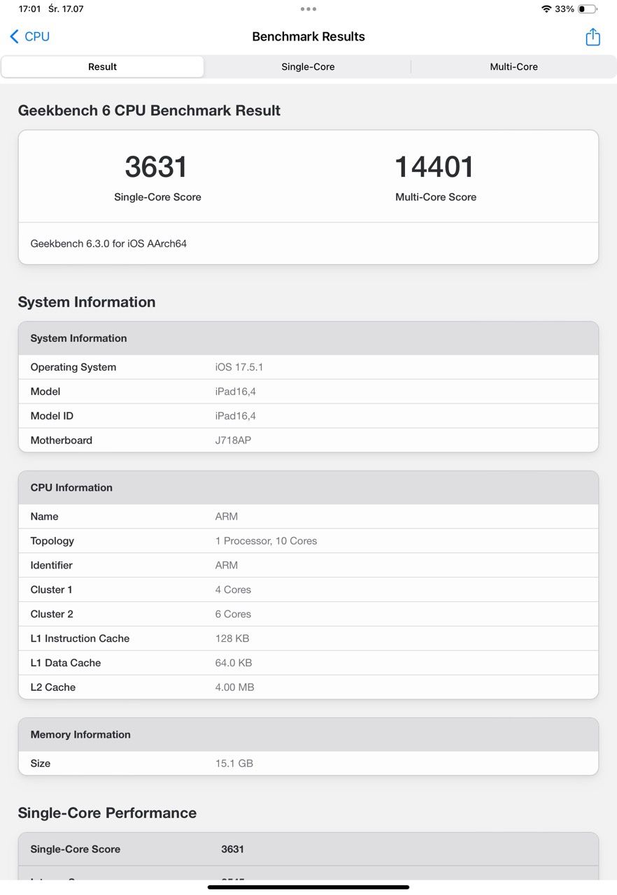 Geekbench 6 iPad Pro M4