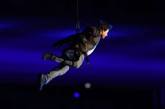 Closing Ceremony - Olympic Games Paris 2024: Day 16
PARIS, FRANCE - AUGUST 11: 
American Actor and Film Producer Tom Cruise rappels from the roof of the Stadium during the Closing Ceremony of the Olympic Games Paris 2024 at Stade de France on August 11, 2024 in Paris, France. (Photo by Steph Chambers/Getty Images)
Steph Chambers